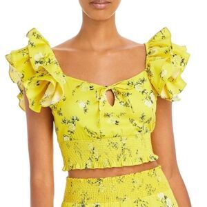 Alice + Olivia Womens Shanae Floral Print Smocked Cropped Top